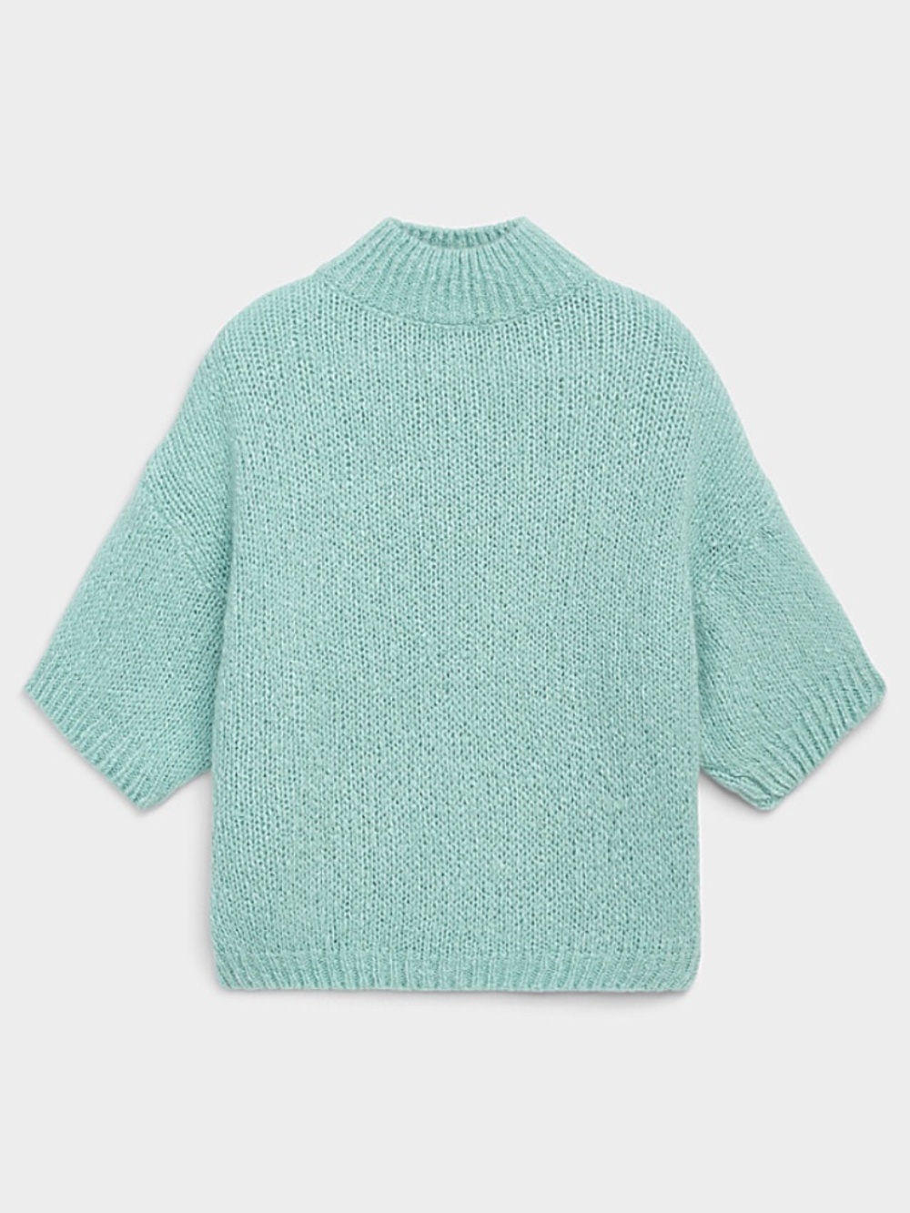 Sage green wool and mohair mock-neck ¾ sleeves sweater made in Italy NWT